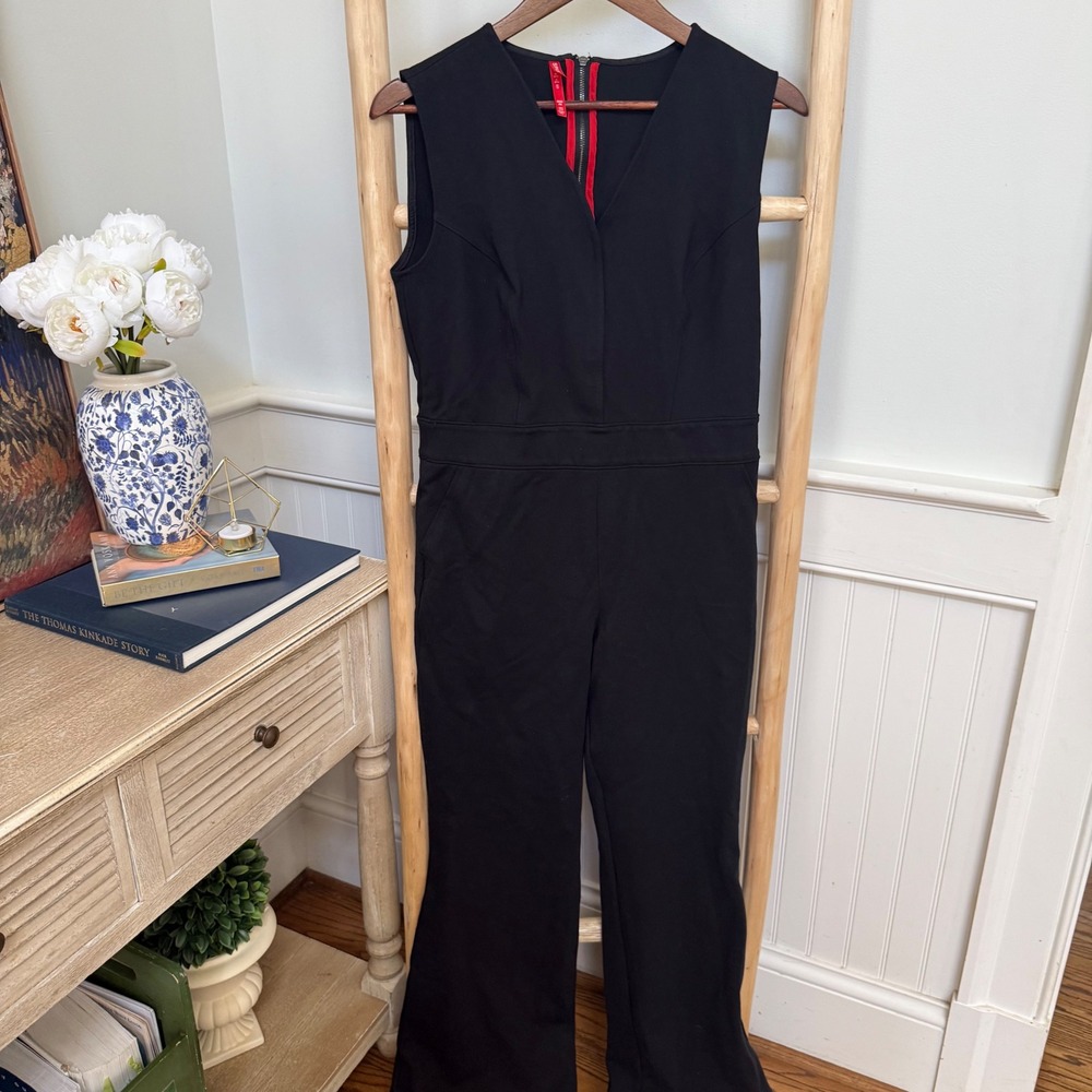 SPANX Black Sleeveless V Neck Wide Leg Jumpsuit Women's M M
